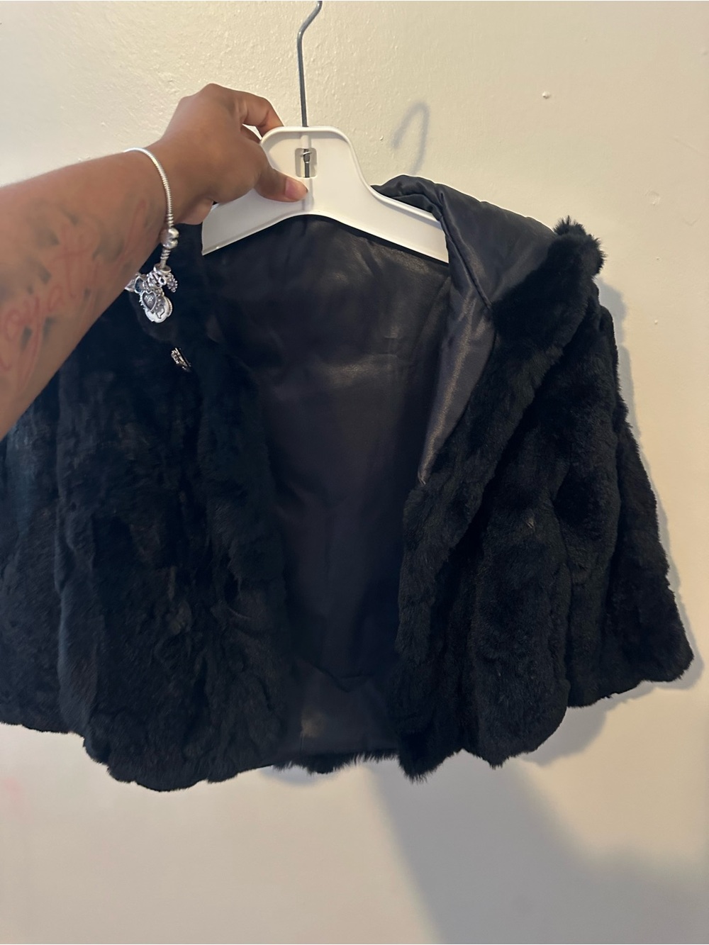 Black Faux Fur Cape Jacket - kids Coat